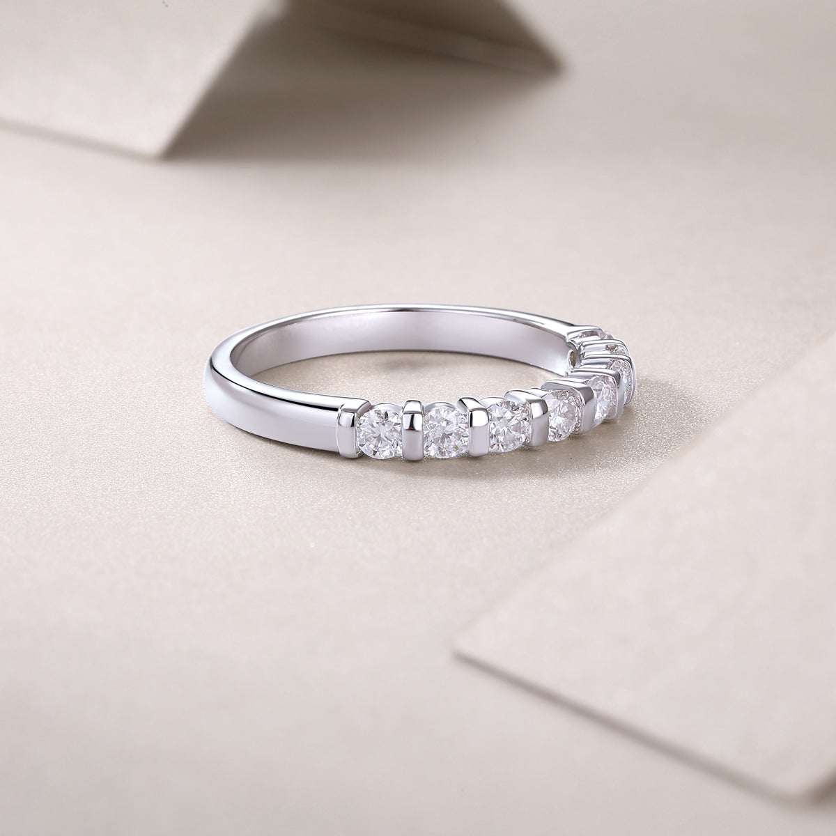 Moissanite eternity ring 925 sterling silver band with round stones