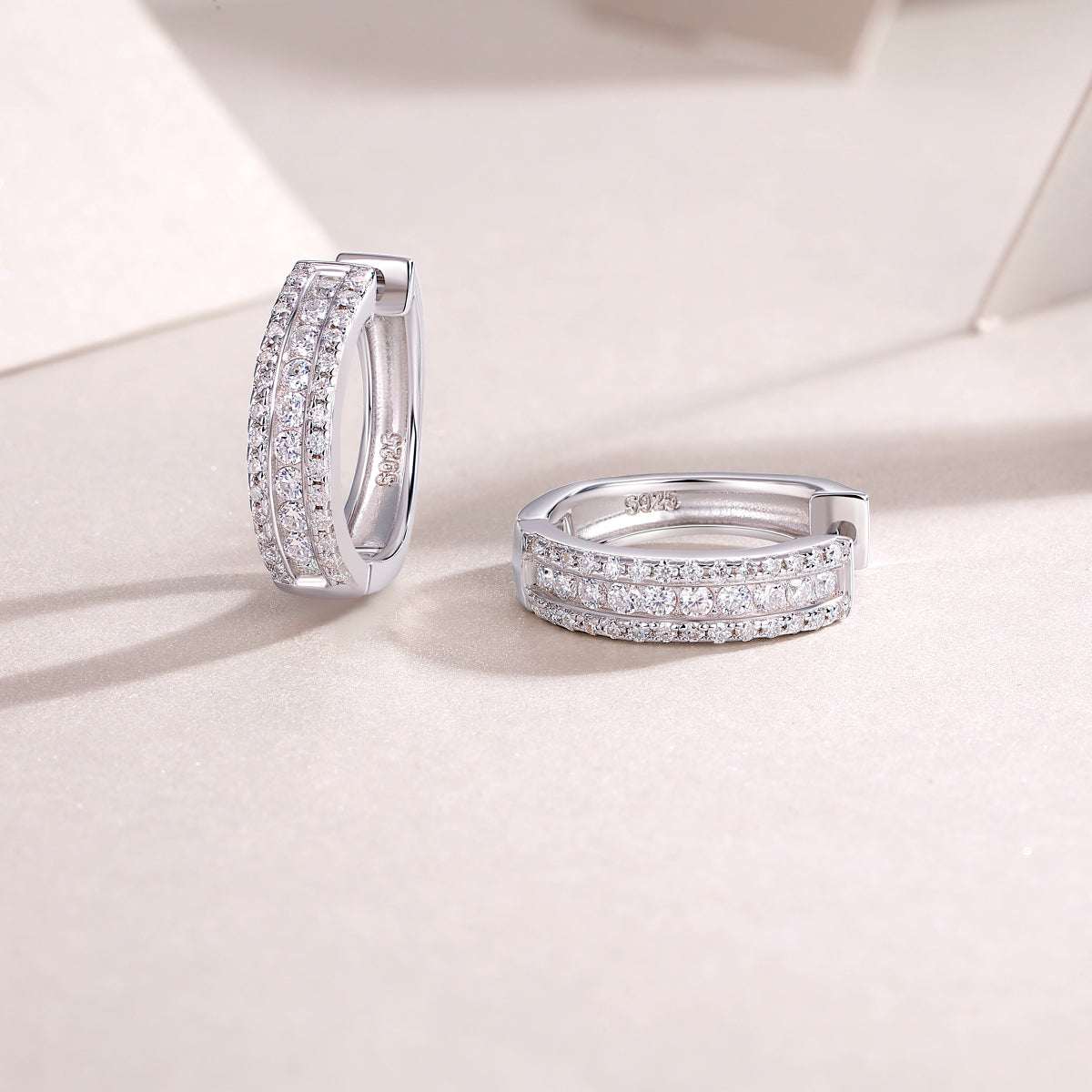 moissanite hoop earrings 925 sterling silver double row luxury