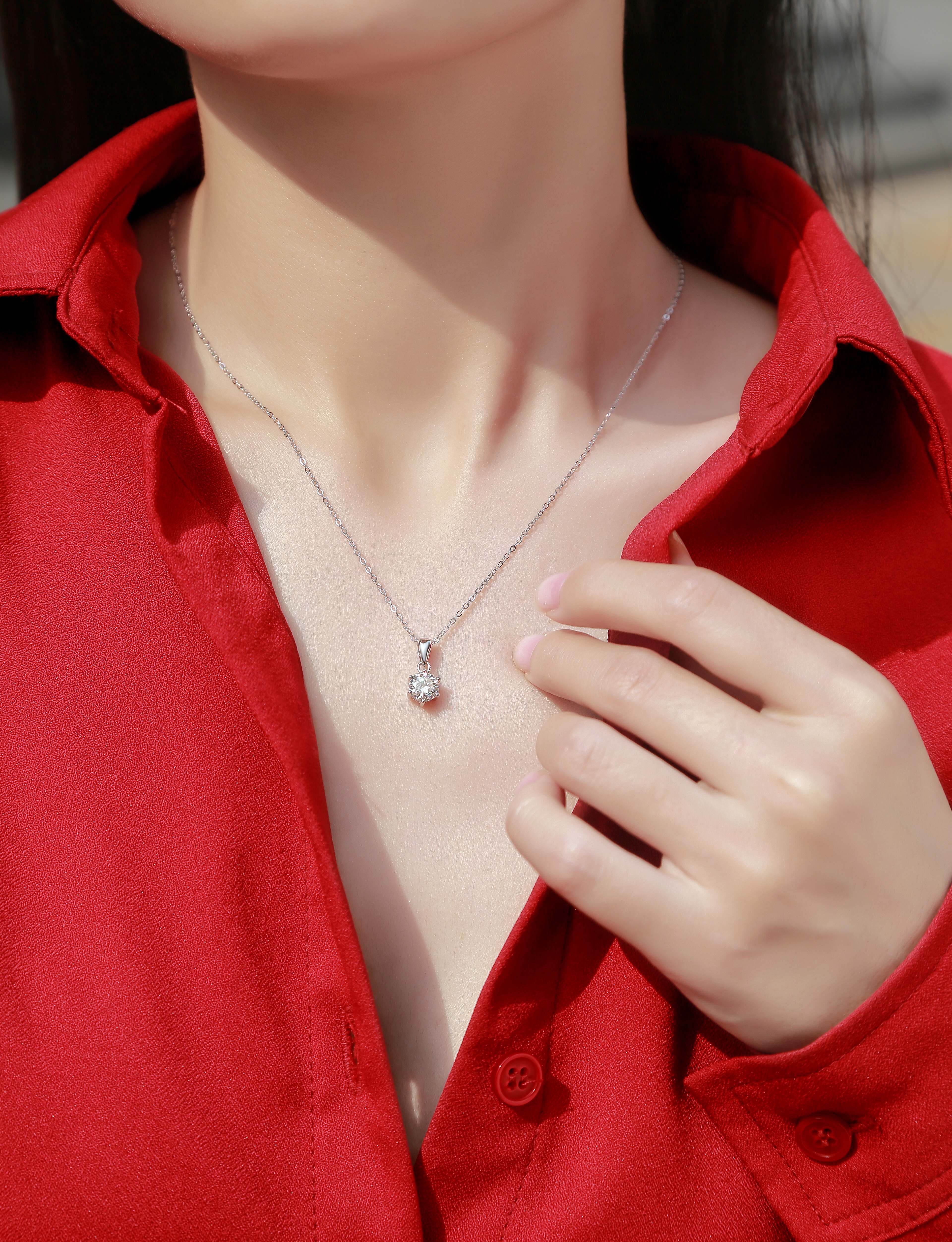 moissanite pendant necklace 925 sterling silver solitaire minimalist luxury