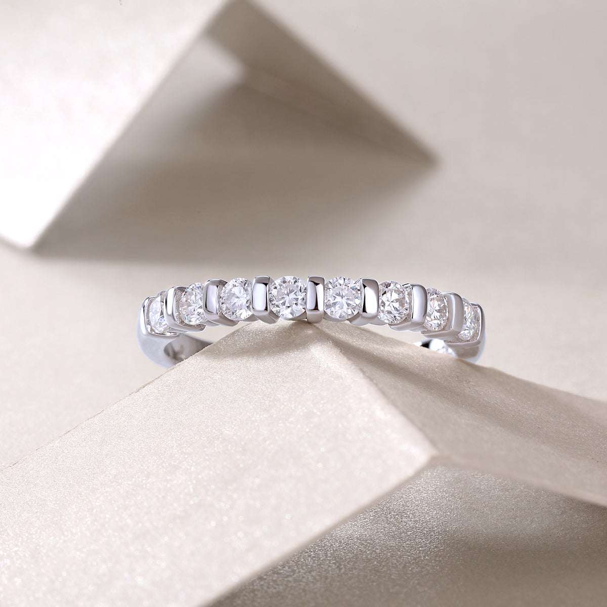 Moissanite eternity ring 925 sterling silver band with round stones