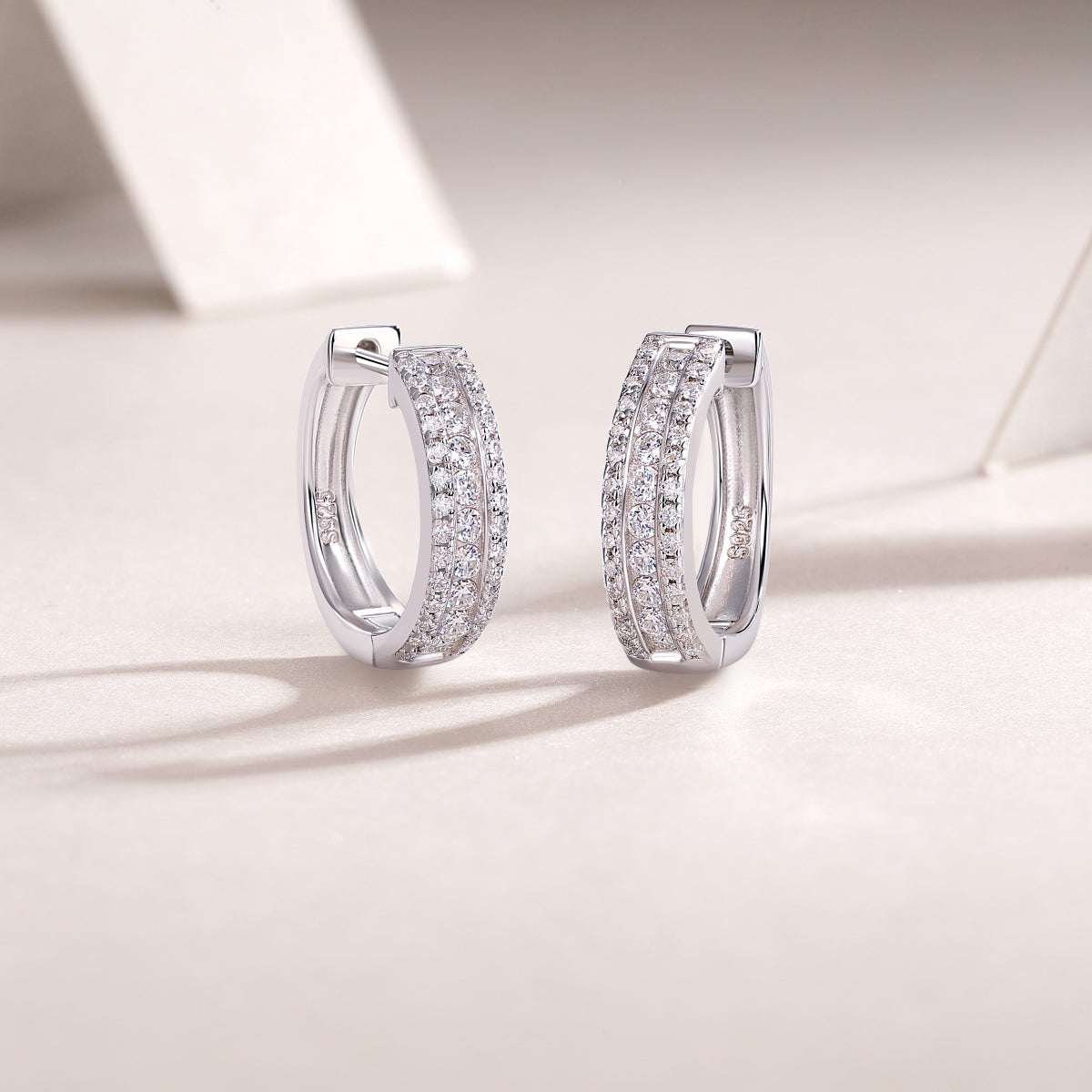 moissanite hoop earrings 925 sterling silver double row luxury
