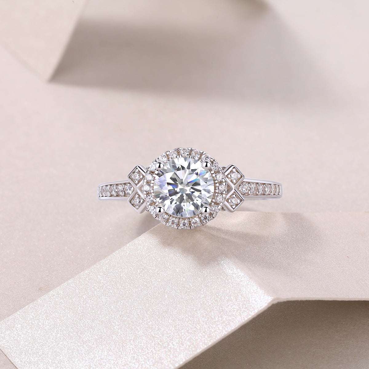 moissanite halo ring 925 sterling silver round cut minimalist luxury
