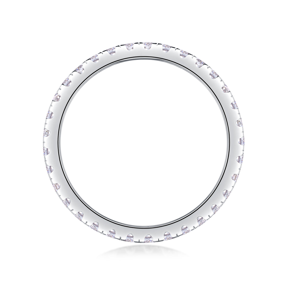 Radiant moissanite eternity ring in 925 sterling silver with pave set stones, elegant minimalist band jewelry