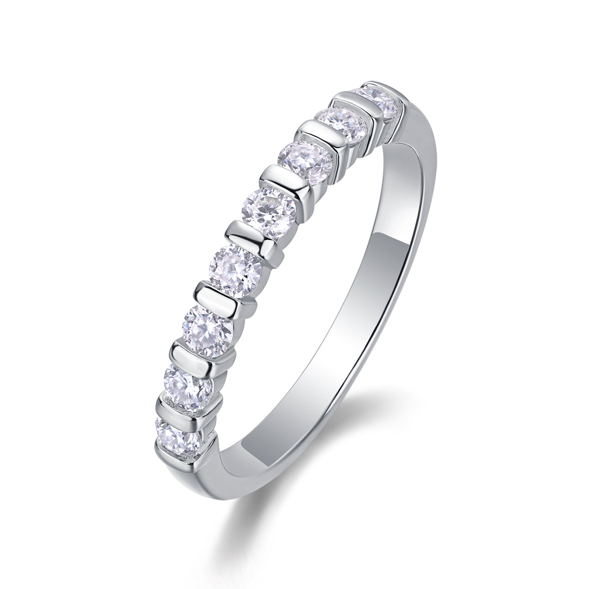 Moissanite eternity ring 925 sterling silver band with round stones