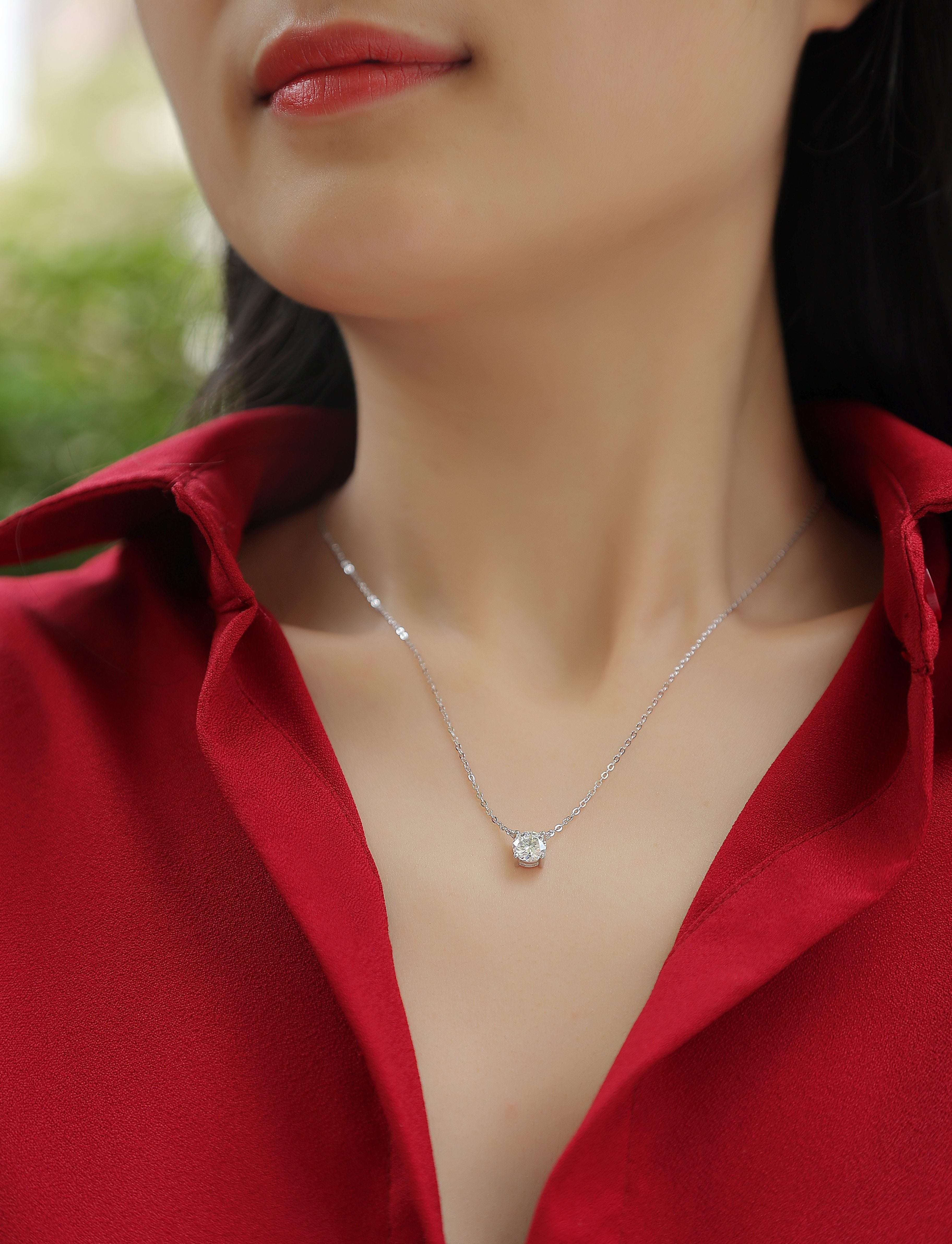 moissanite solitaire necklace 925 sterling silver minimalist luxury
