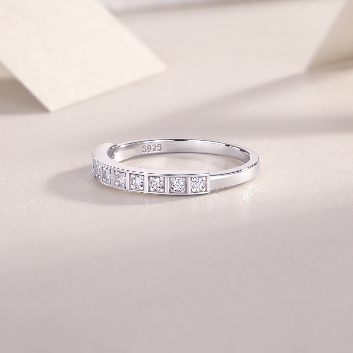 moissanite eternity ring 925 sterling silver square cut band diamond alternative