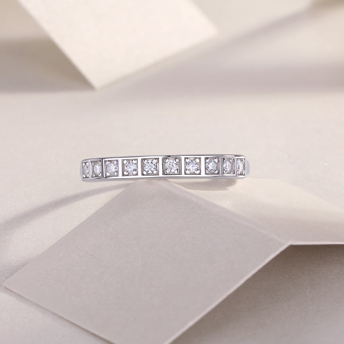 moissanite eternity ring 925 sterling silver square cut band diamond alternative