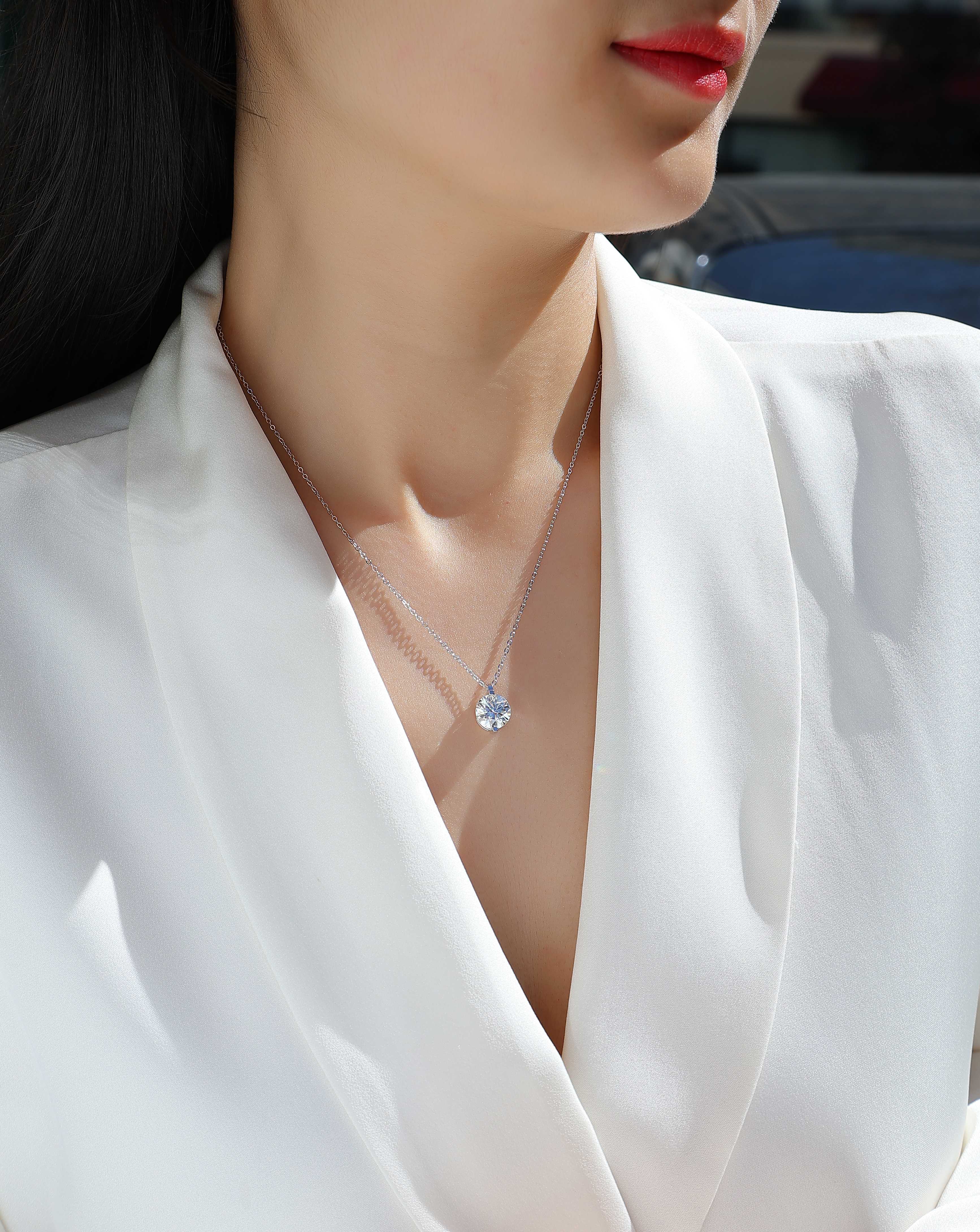 moissanite solitaire pendant necklace 925 sterling silver minimalist luxury