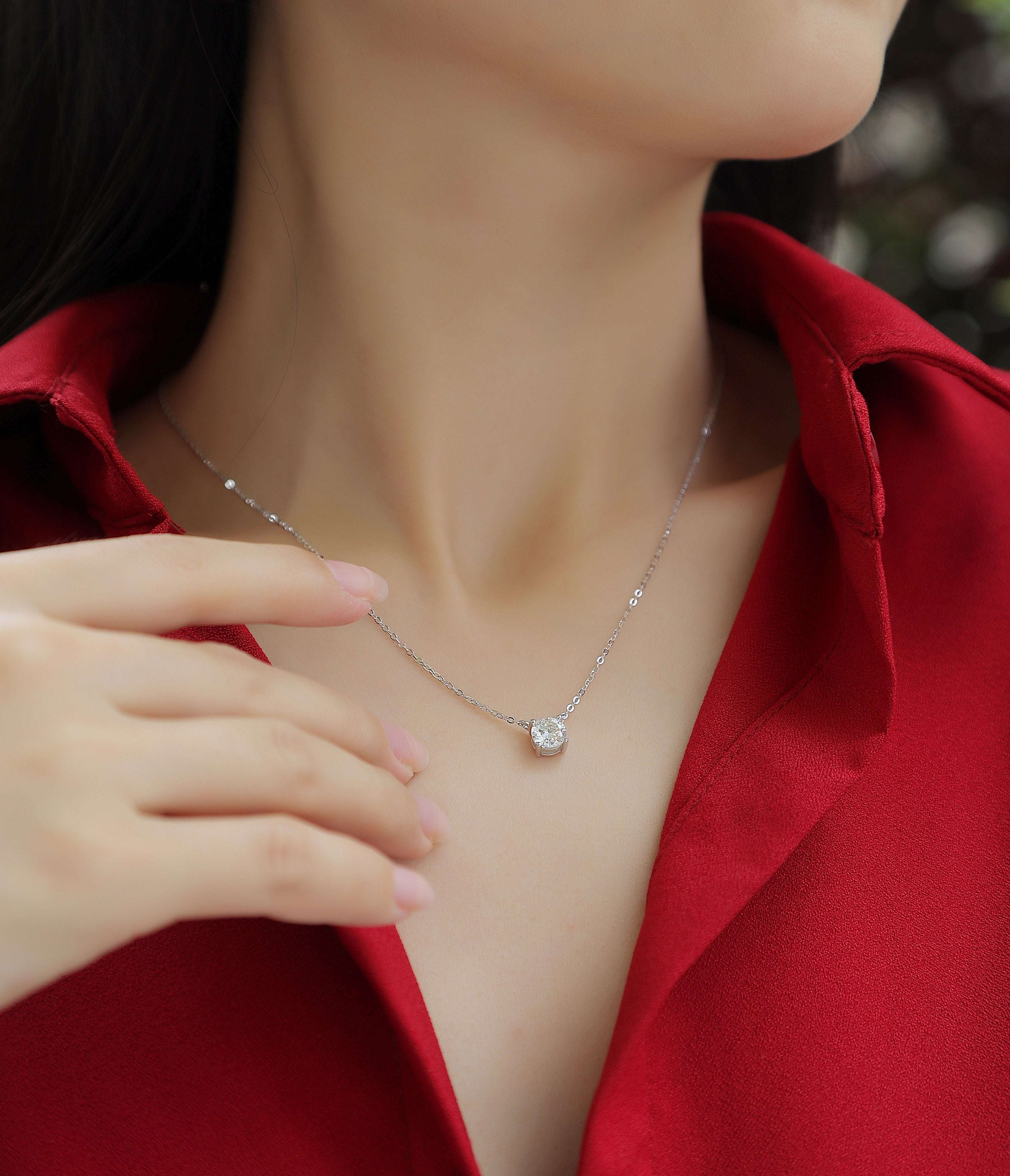 moissanite solitaire necklace 925 sterling silver minimalist luxury